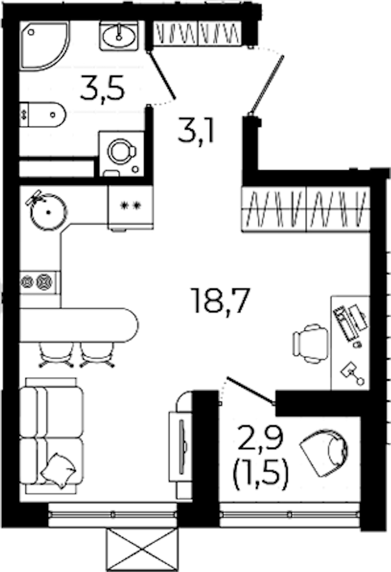 Квартира студия 26.8 м², 8/12 эт., ЖК «А101 Всеволожск»